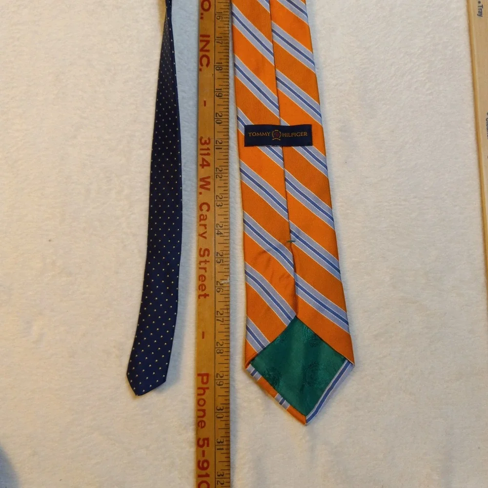 Vtg Hilfiger 100% Silk Orange Striped Repp Tie Hand Sewn Preppy BLUE TAIL